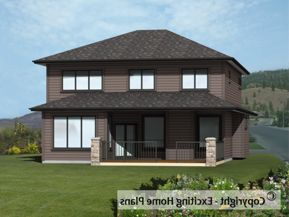 House Plan E1566-10 Rear 3D View REVERSE