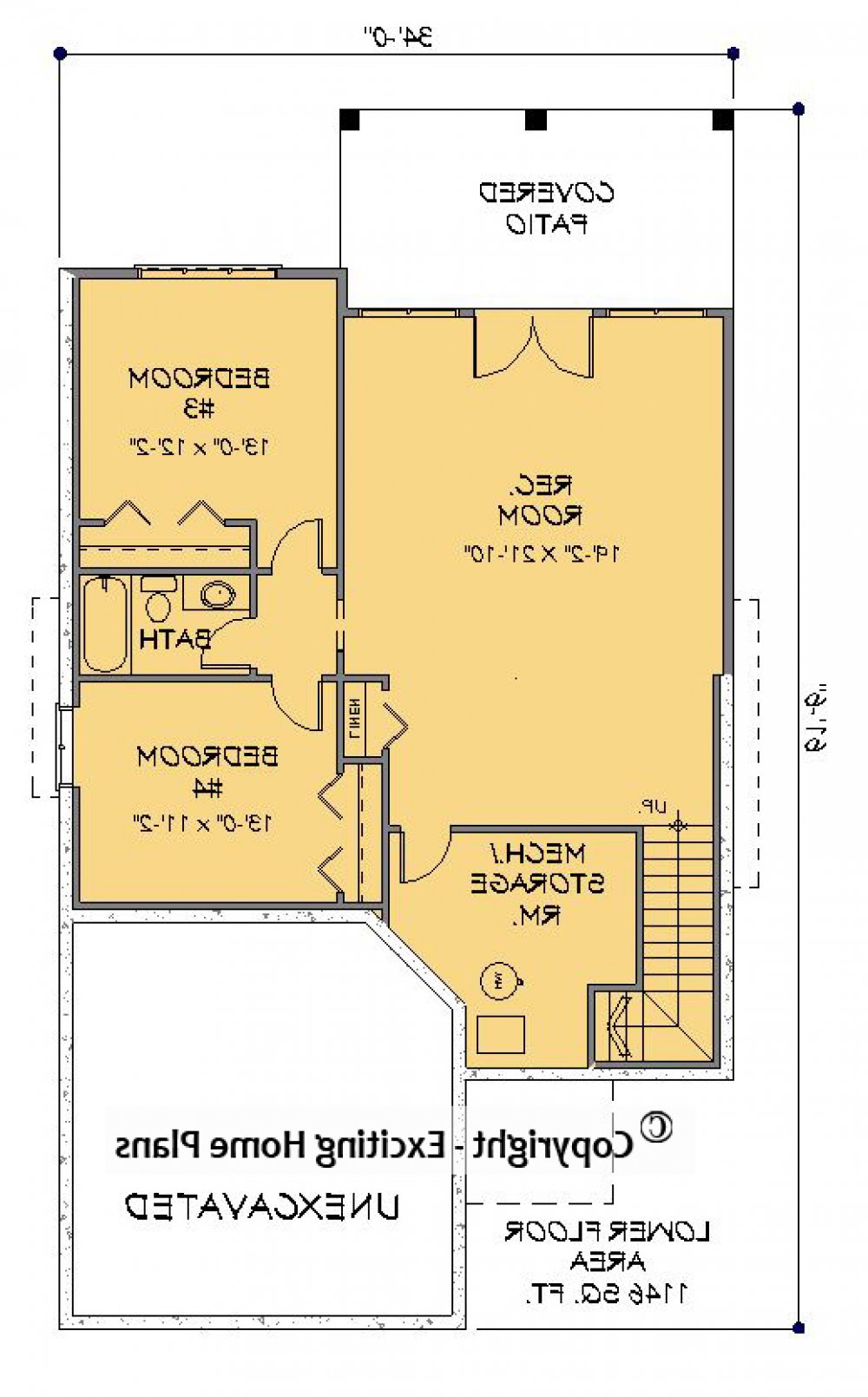 House Plan E1188-10 Lower Floor Plan REVERSE