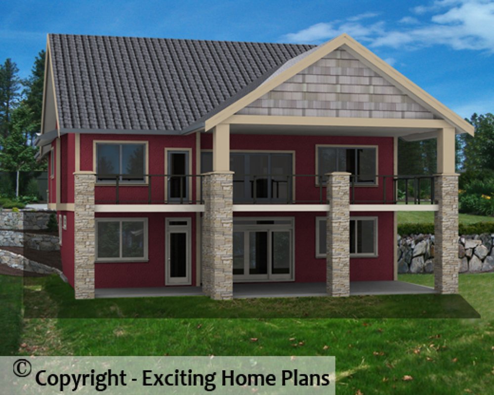 House Plan E1592-10 Rear 3D View