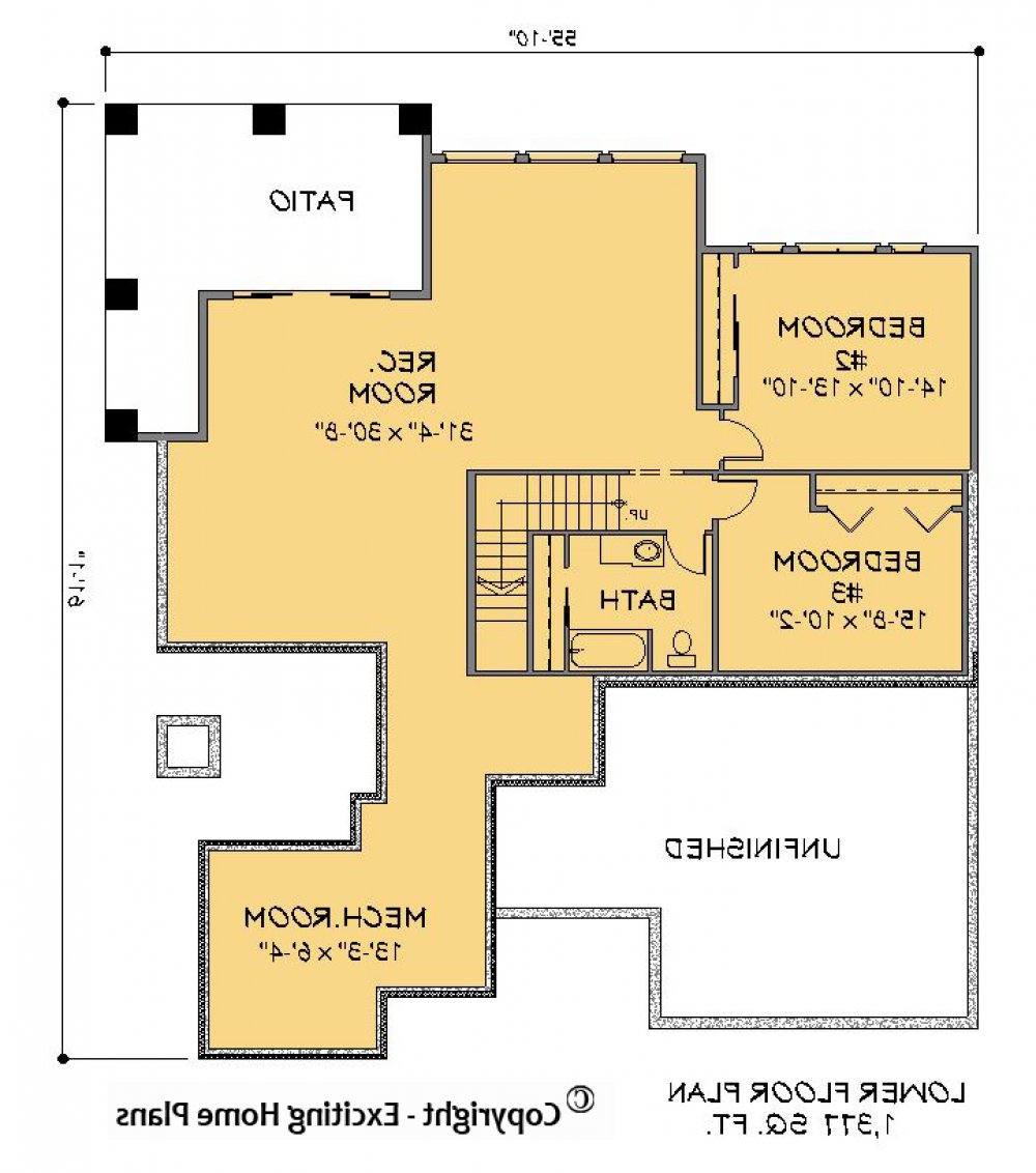 House Plan E1420-10  Lower Floor Plan REVERSE