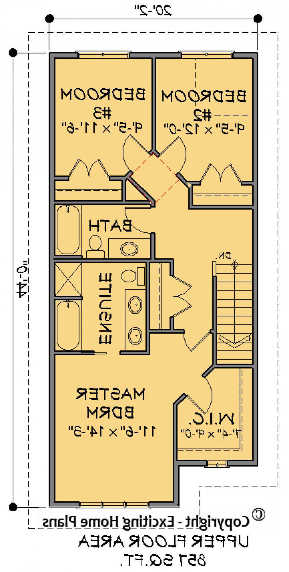 House Plan E1563-10  Upper Floor Plan REVERSE