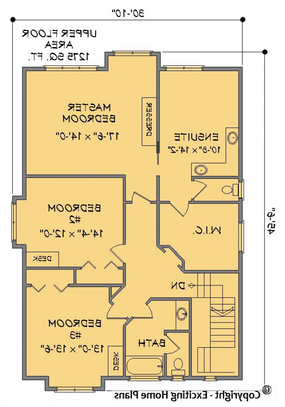 House Plan E1268-10 Upper Floor Plan REVERSE