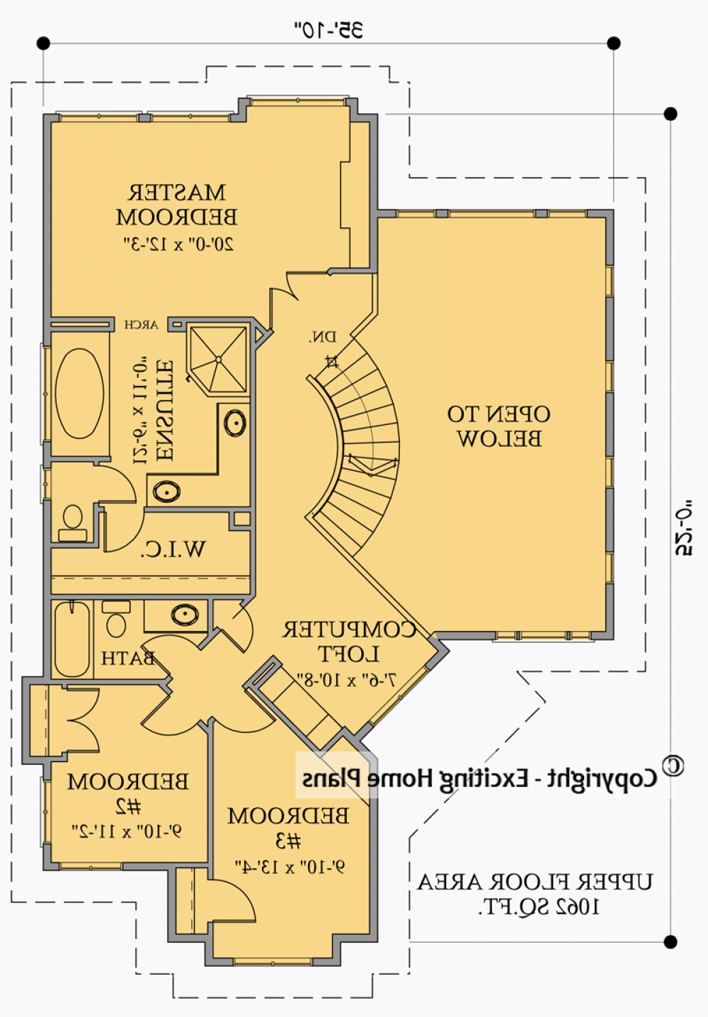 House Plan E1027-10 Upper Floor Plan REVERSE