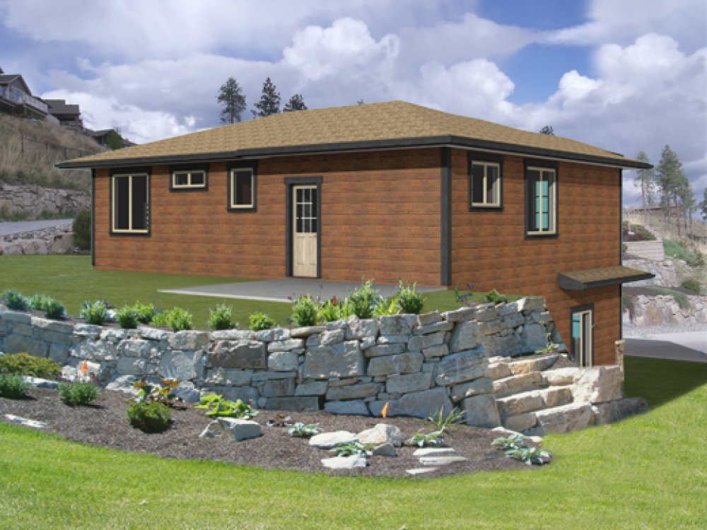House Plan E1162-12 Rear 3D View REVERSE
