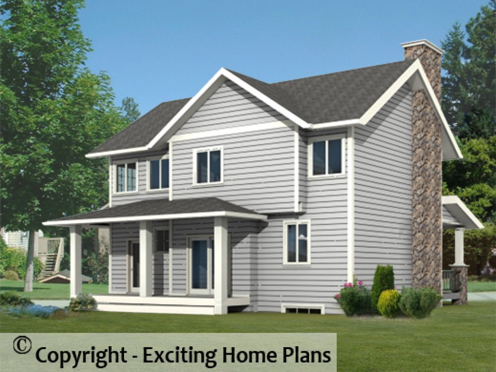 House Plan E1156-10 Rear 3D View