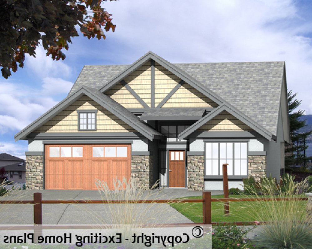 House Plan E1600-10 Front 3D View REVERSE