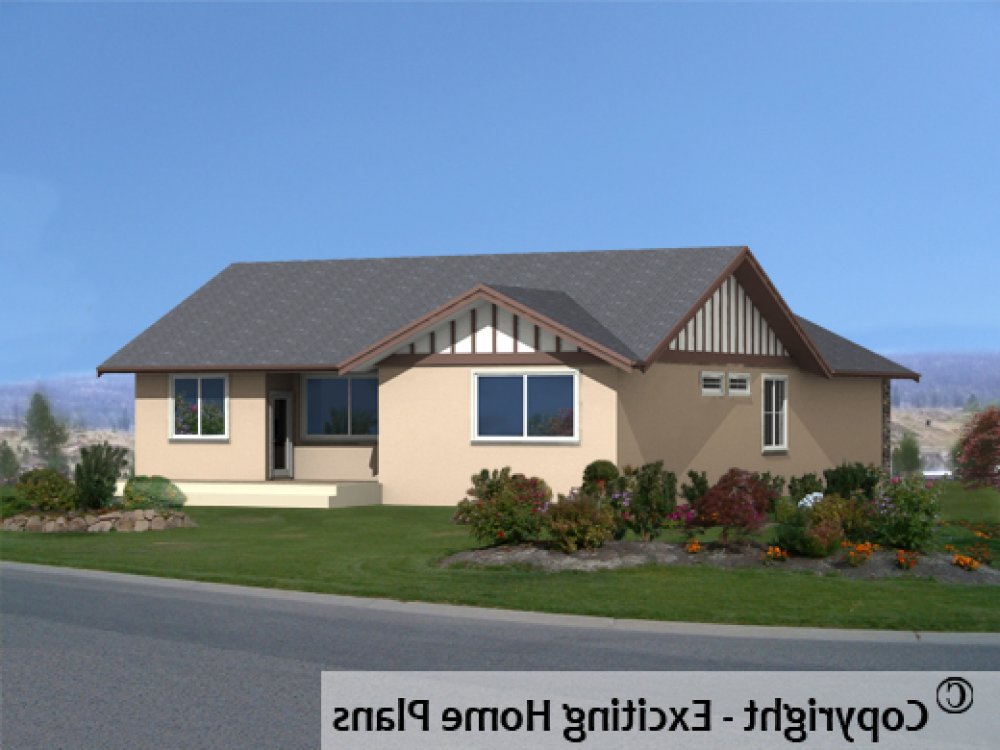 House Plan E1300-10 Rear 3D View REVERSE