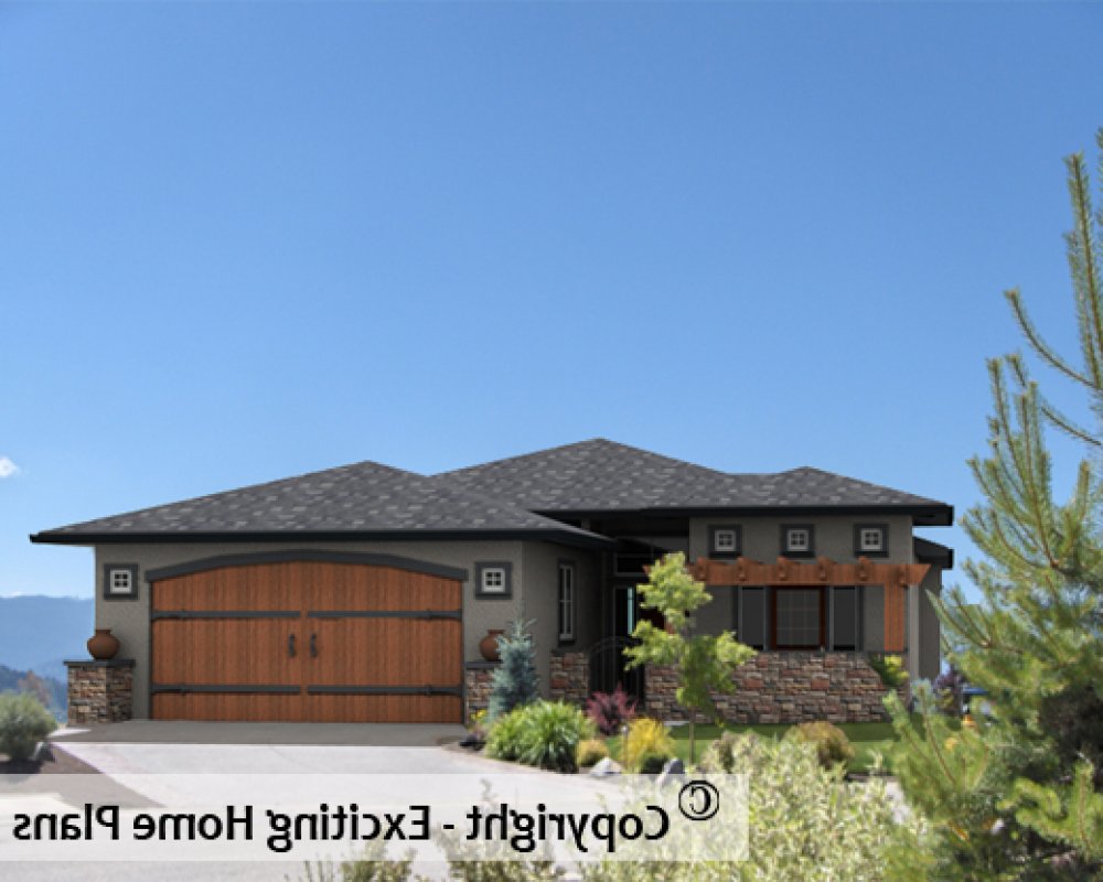 House Plan E1129-10 Front 3D View REVERSE