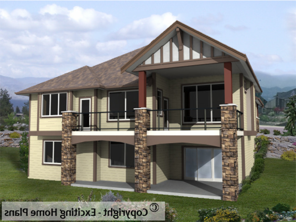 House Plan E1002-10 Rear 3D View REVERSE