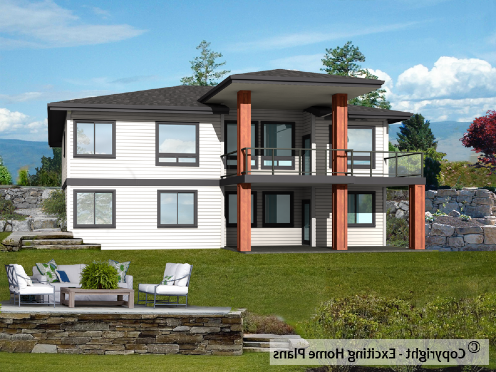 House Plan E1100-10M Rear 3D View REVERSE