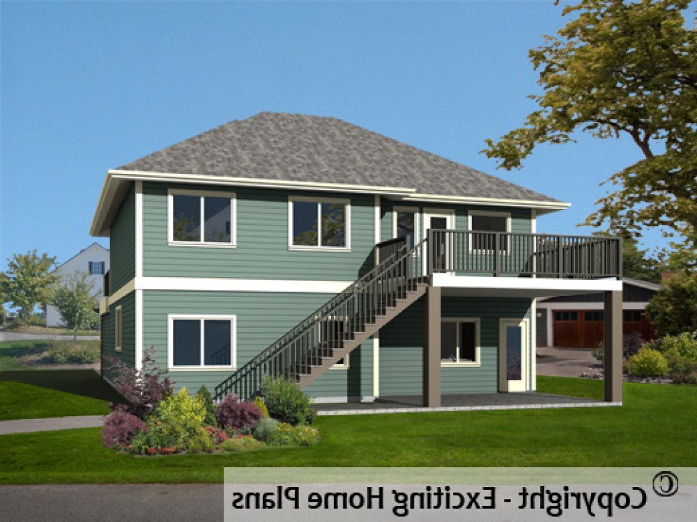 House Plan E1110-11 Rear 3D View REVERSE