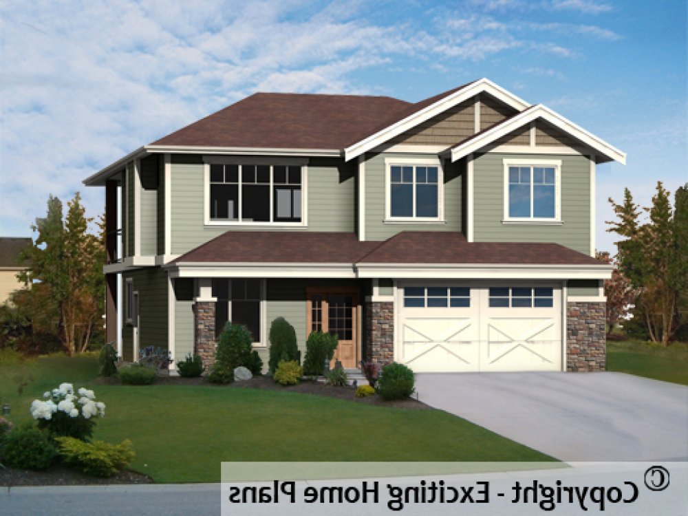 House Plan E1537-10 Front 3D View REVERSE