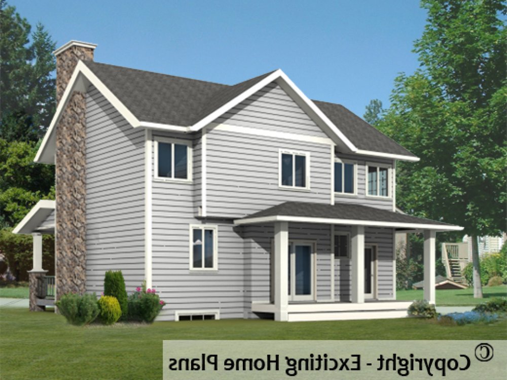 House Plan E1156-10 Rear 3D View REVERSE