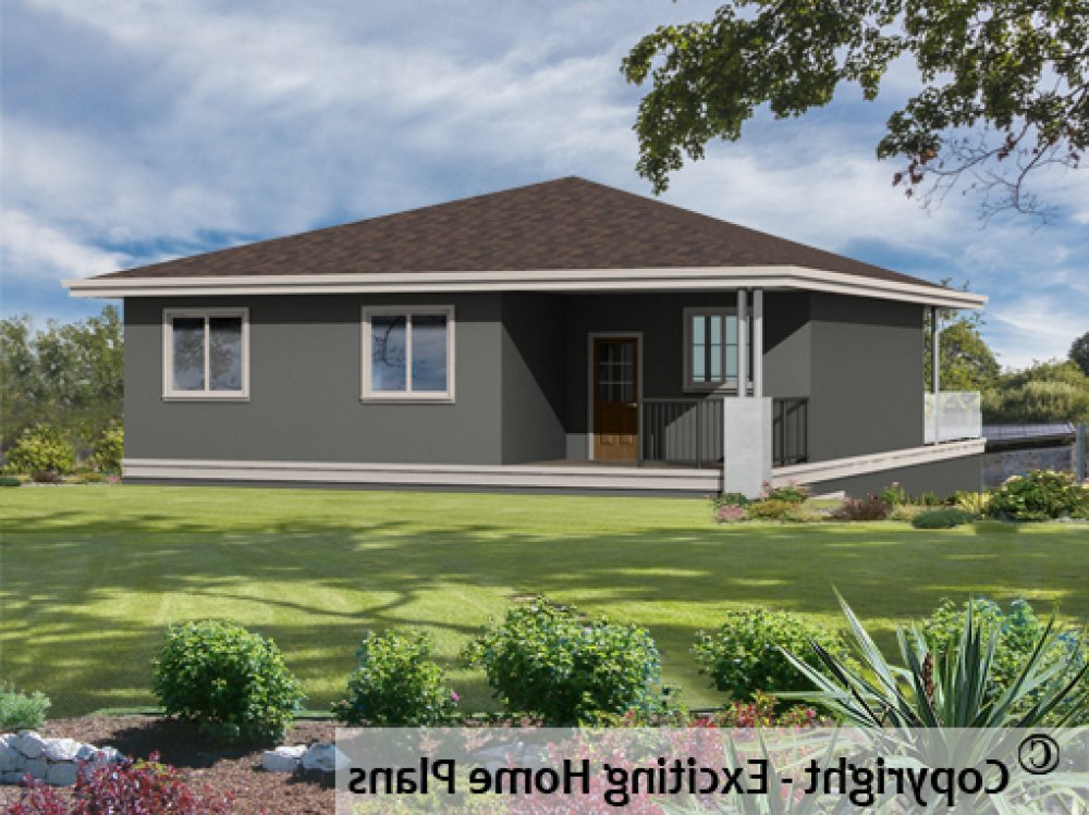 House Plan E1152-10M Rear 3D View REVERSE
