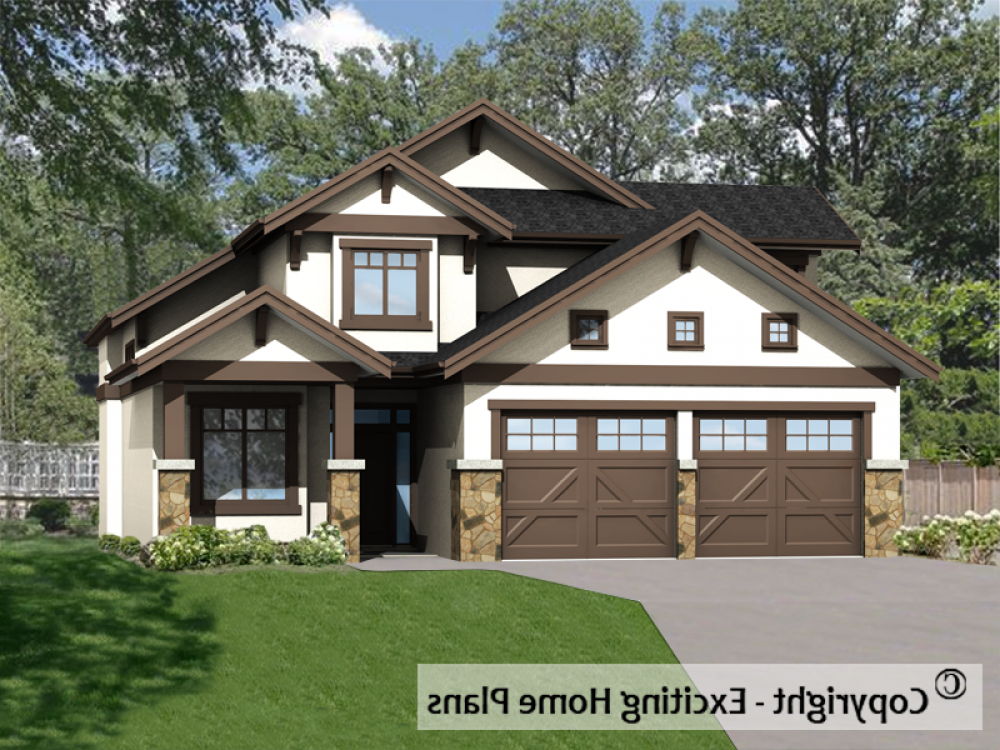 House Plan E1753-10 Front 3D View REVERSE