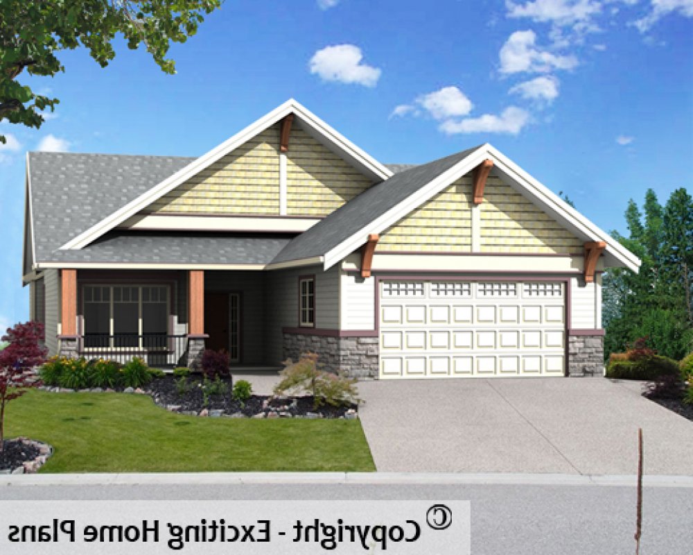 House Plan E1595 -10 Front 3D View REVERSE