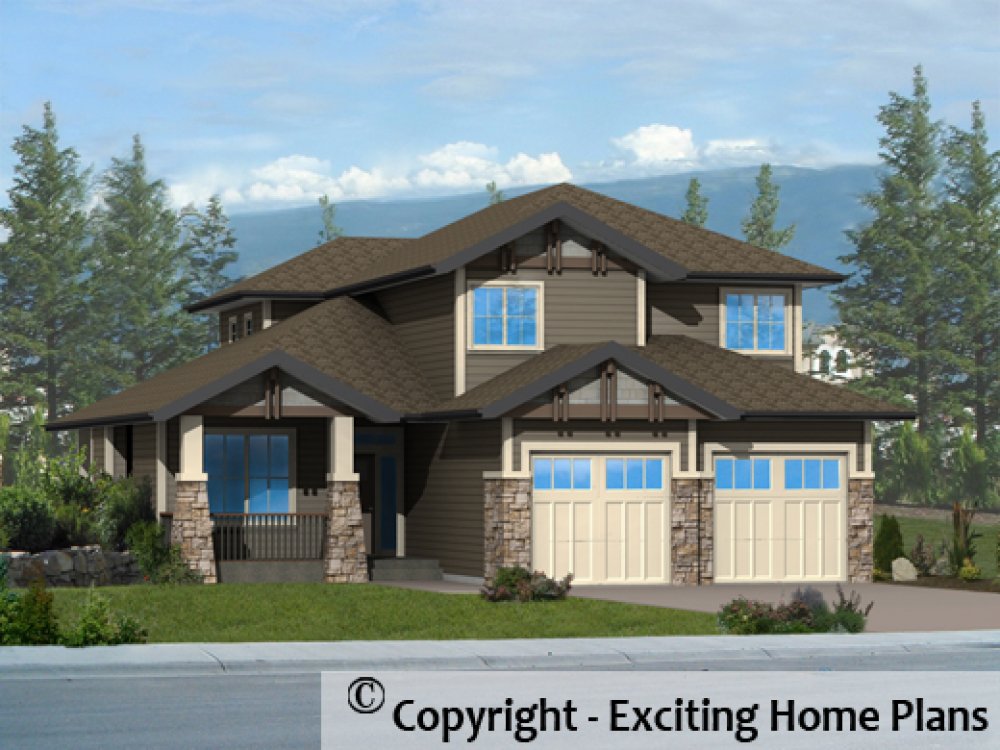 House Plan E1457-10 Front 3D View