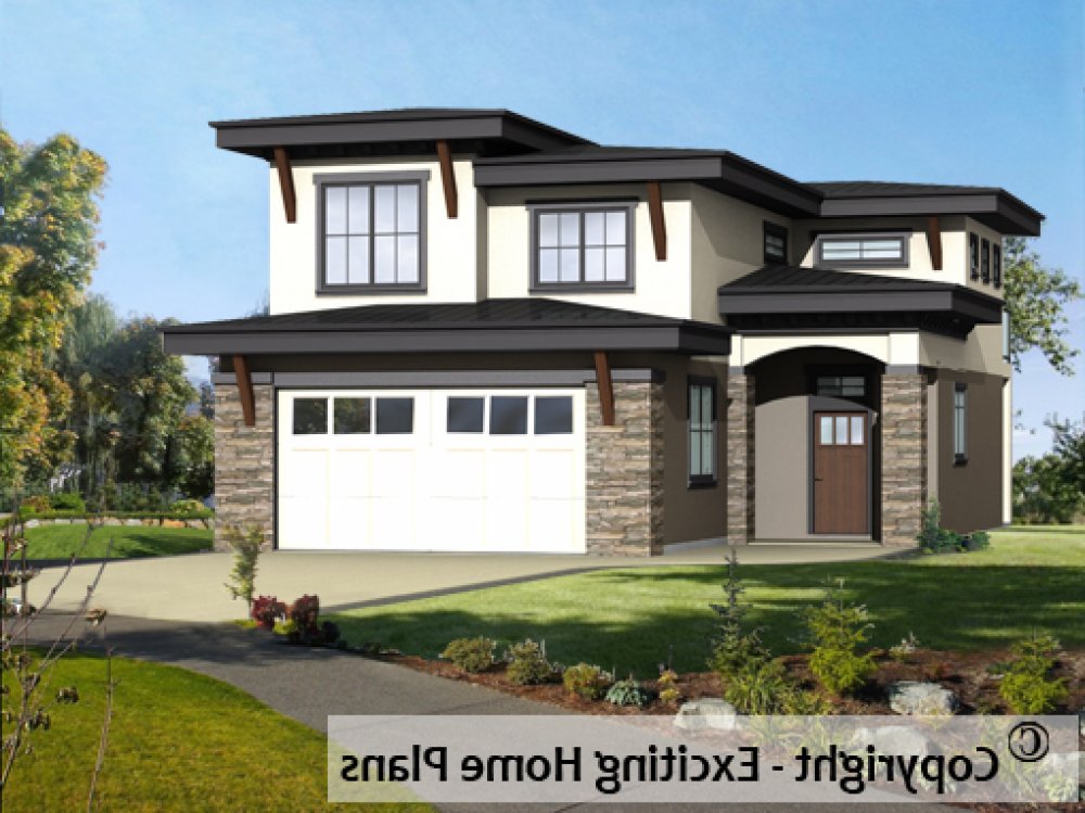 House Plan E1585-10M Front 3D View REVERSE