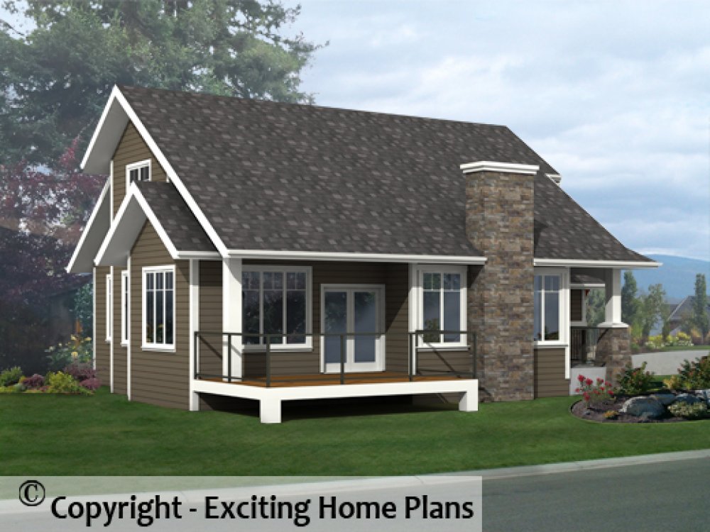 House Plan E1493-10 Rear 3D View