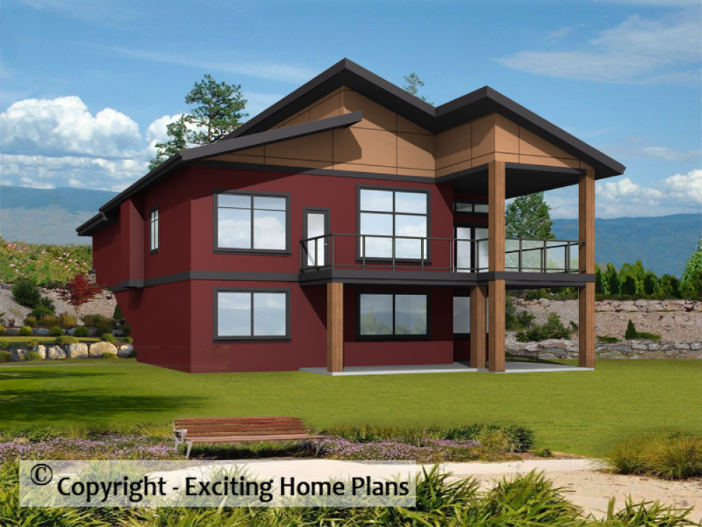 House Plan E1001-10M Rear 3D View