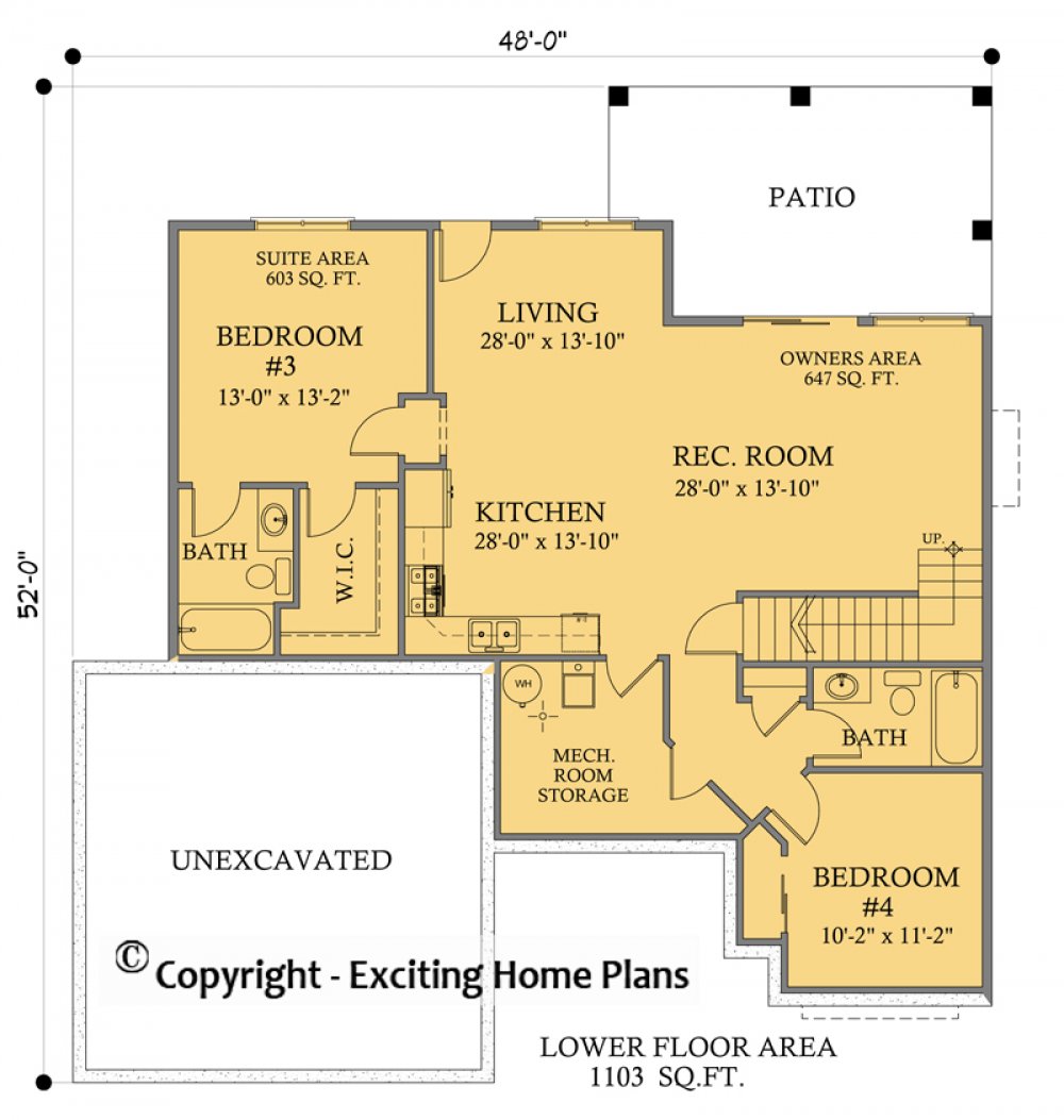 House Plan E1344-10M - The Sharona - Modern - Lower Floor Plan