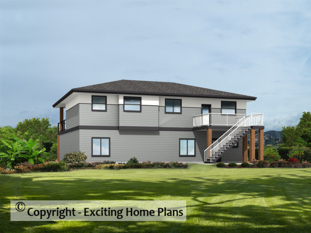 House Plan E1003-10M Rear 3D View