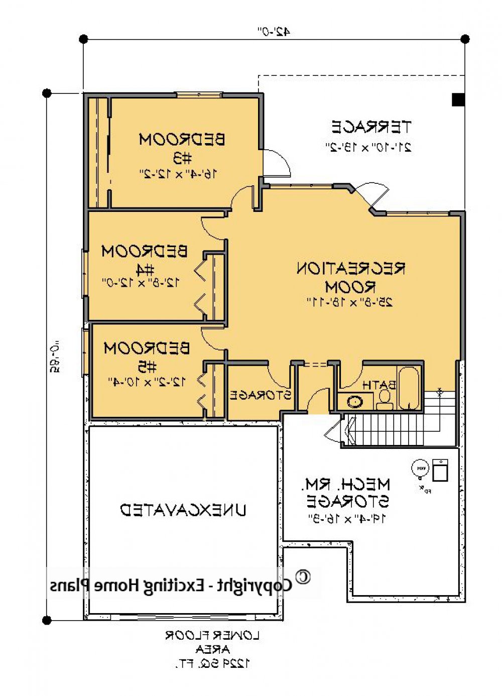 House Plan E1199-11  Lower Floor Plan REVERSE