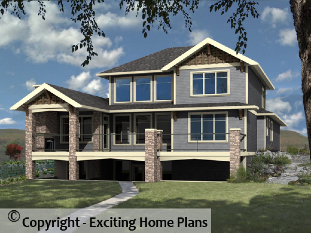 House Plan E1166-10 Rear 3D View