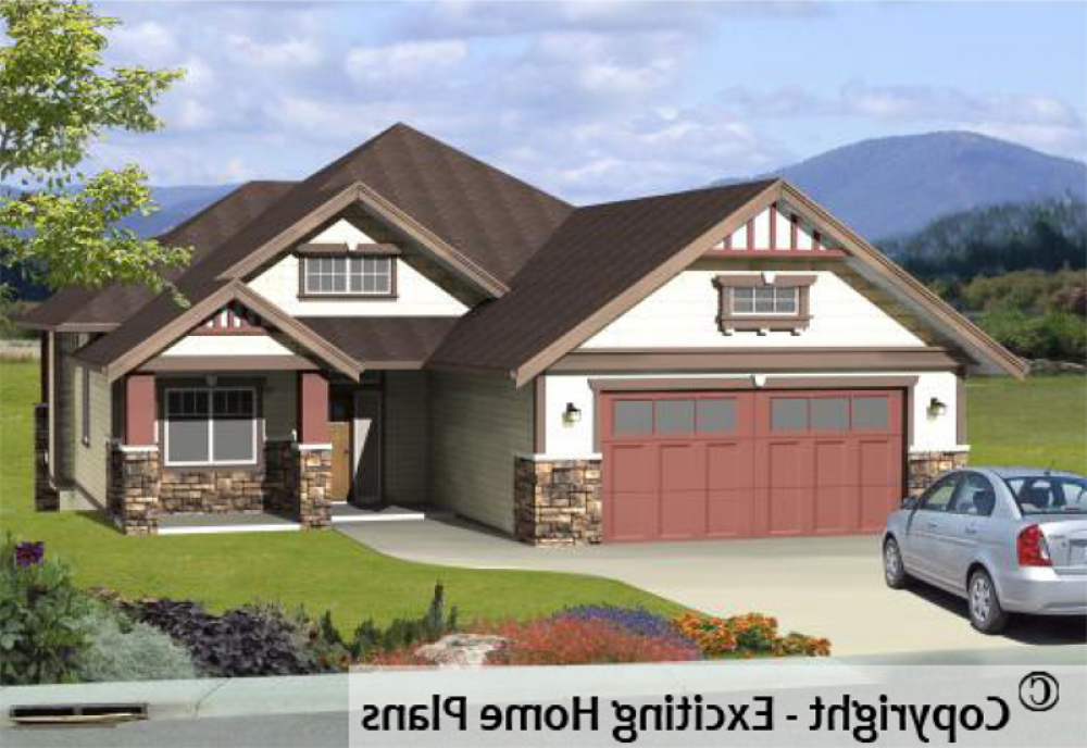 House Plan E1002-10 Exterior 3D View REVERSE
