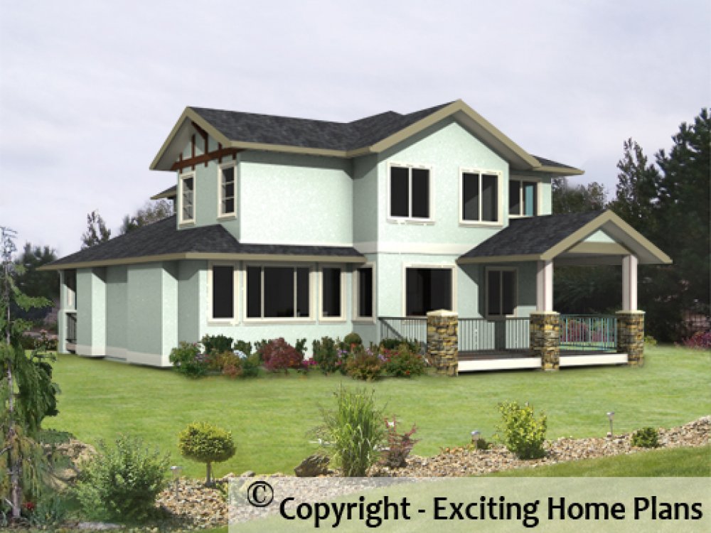 House Plan E1178-10 Rear 3D View