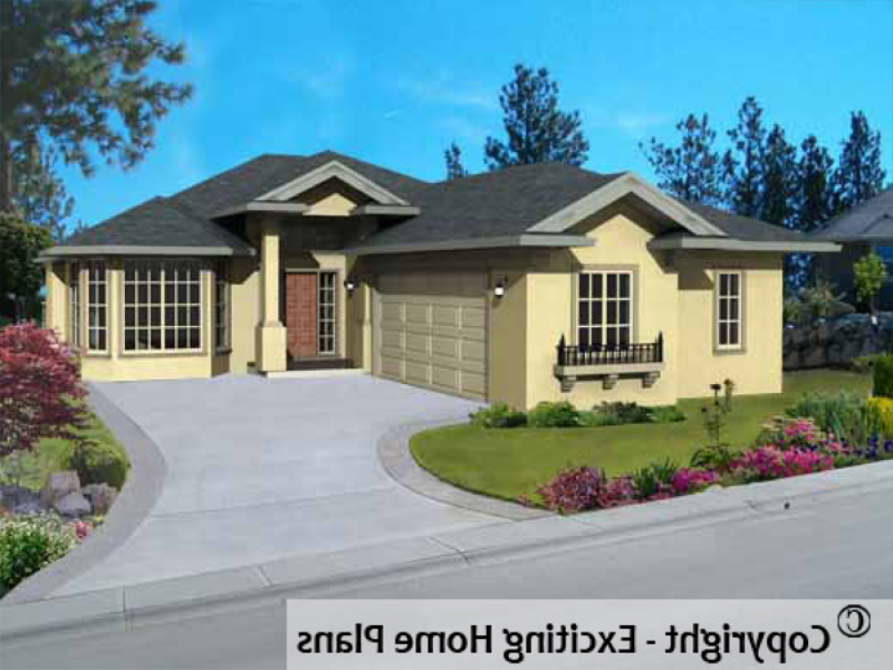 House Plan E1054-10 Front 3D View REVERSE