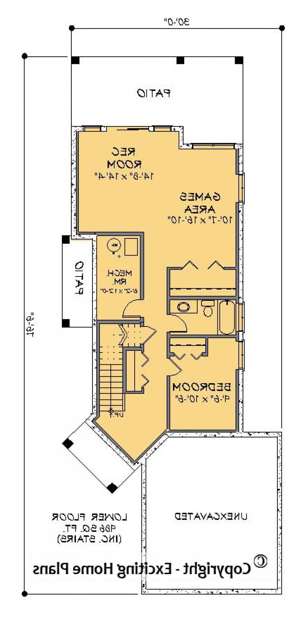 House Plan E1291-10  Lower Floor Plan REVERSE