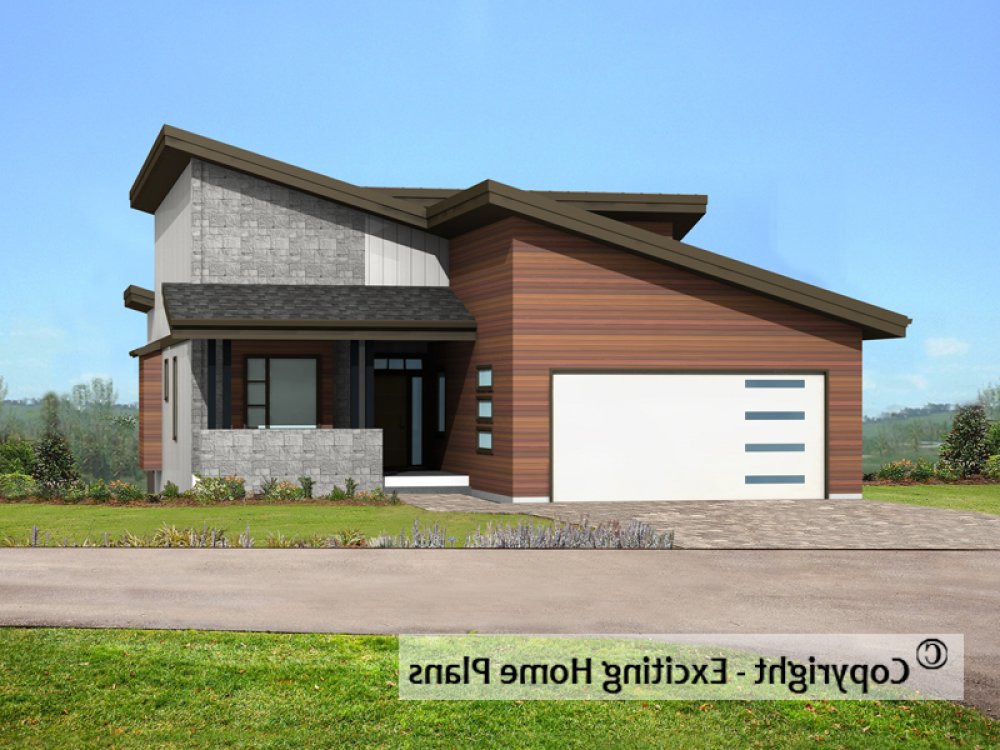 House Plan E1601-10M Front 3D View REVERSE