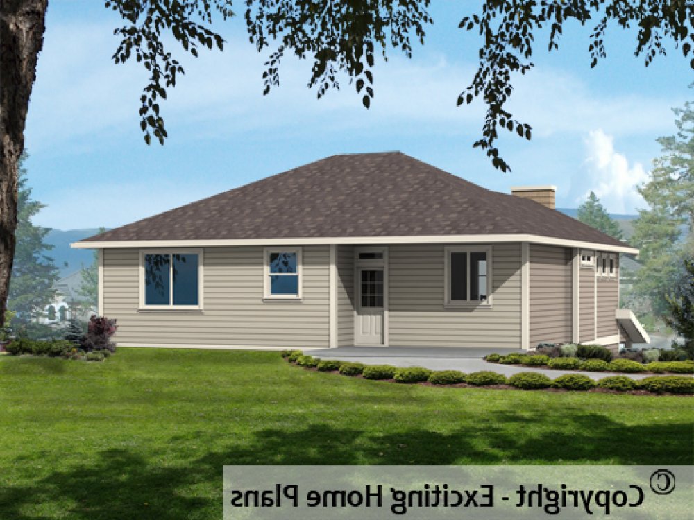 House Plan E1621-10 Rear 3D View REVERSE