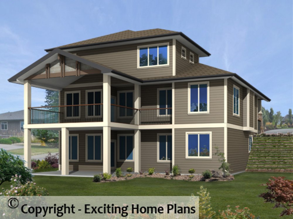 House Plan E1457-10 Rear 3D View