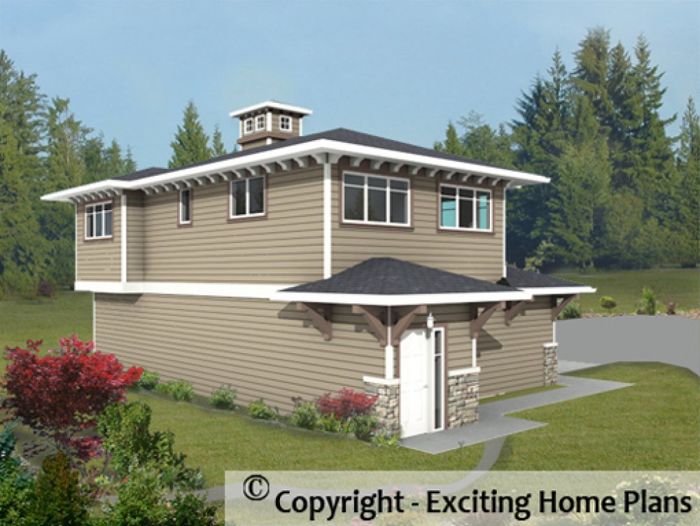 House Plan E1115-10 Rear 3D View