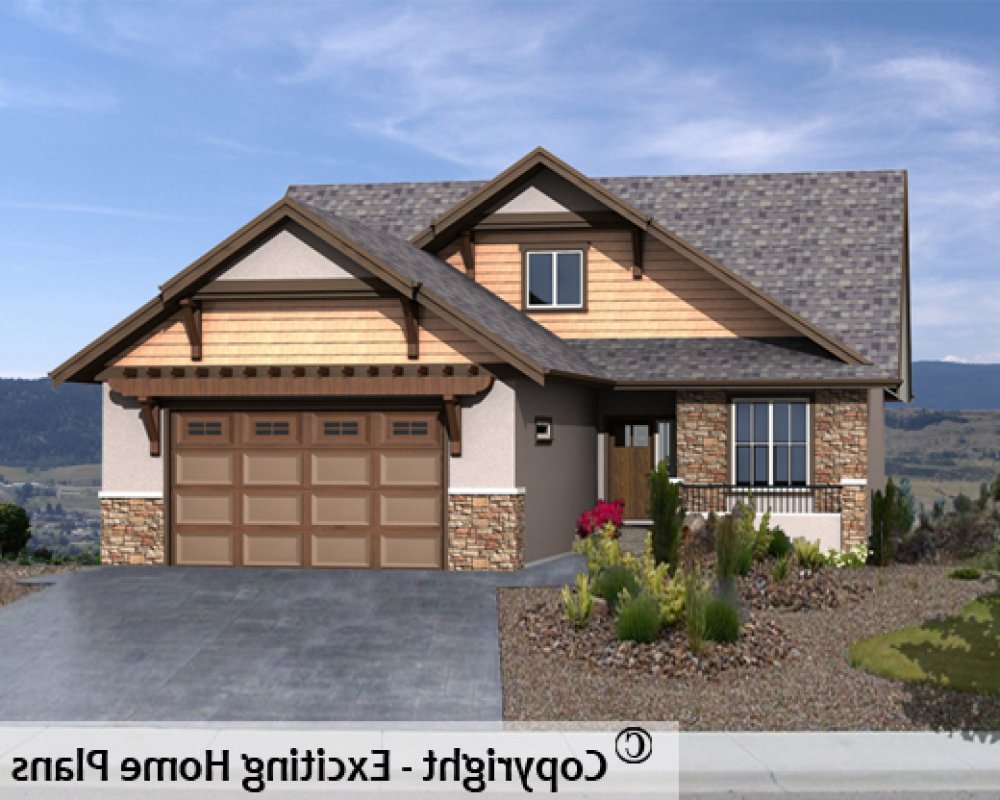 House Plan E1597 -10 Front 3D View REVERSE