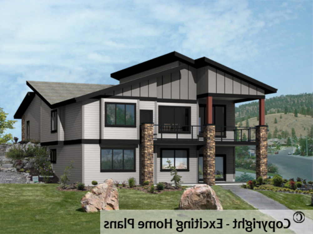 House Plan E1002-10M Rear 3D View REVERSE