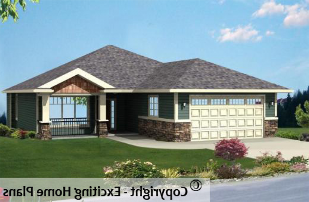 House Plan E1004-10 Exterior 3D View REVERSE