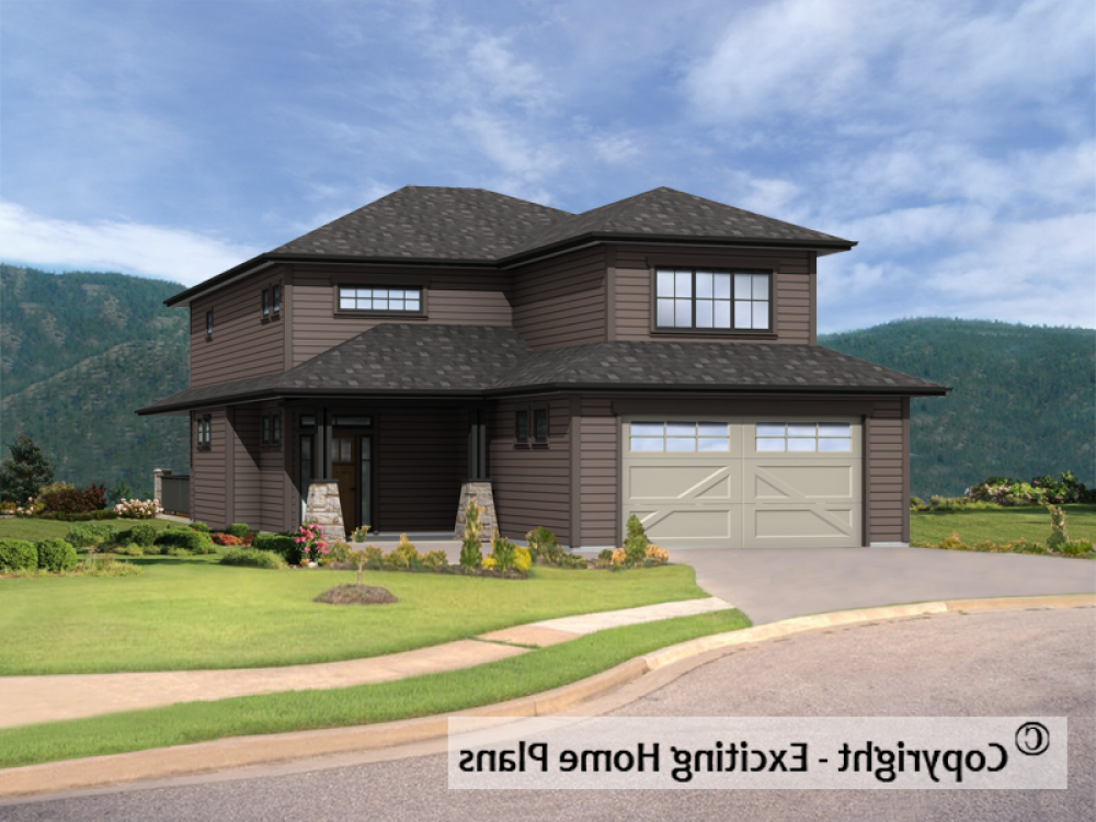 House Plan E1566-10 Front 3D View REVERSE