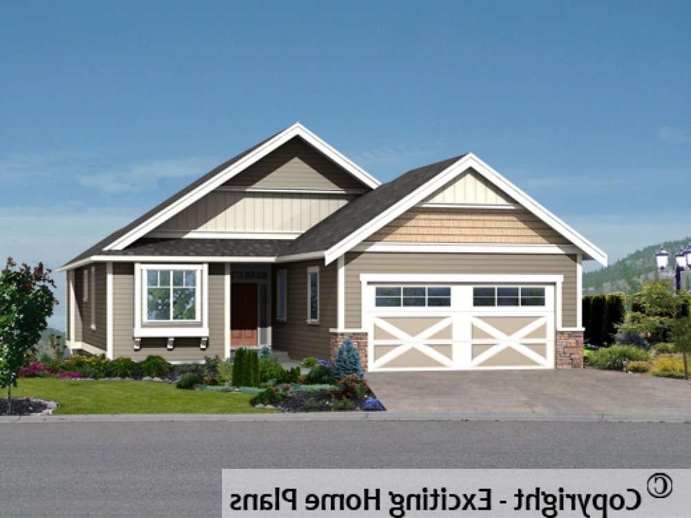 House Plan E1582-10 Front 3D View REVERSE