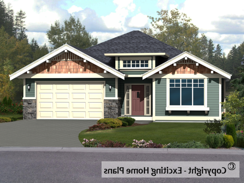 House Plan E1046-10 Front 3D View REVERSE