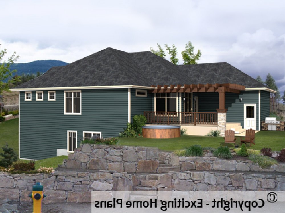 House Plan E1195-10 Rear 3D View REVERSE