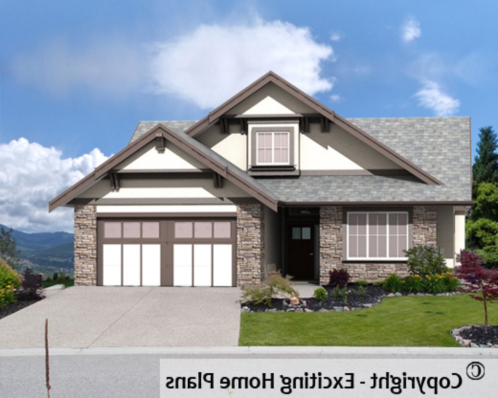 House Plan E1598 -10 Front 3D View REVERSE