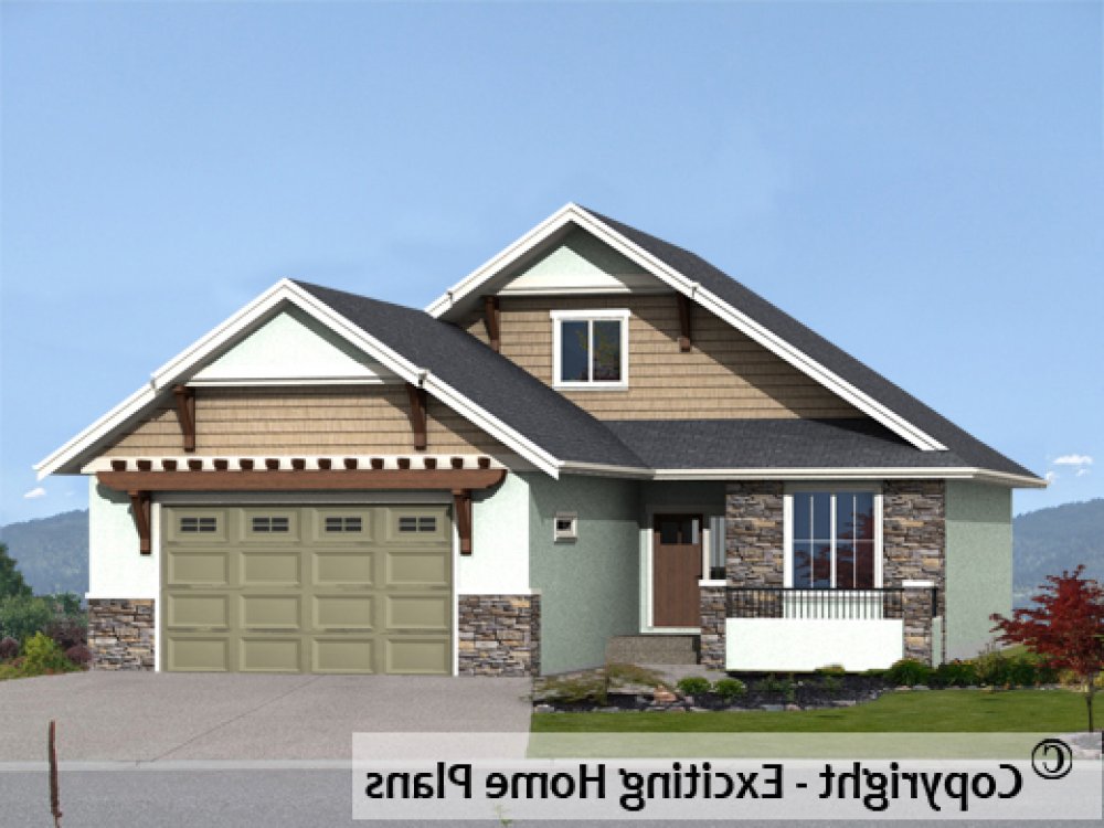 House Plan E1578-10 Front 3D View REVERSE