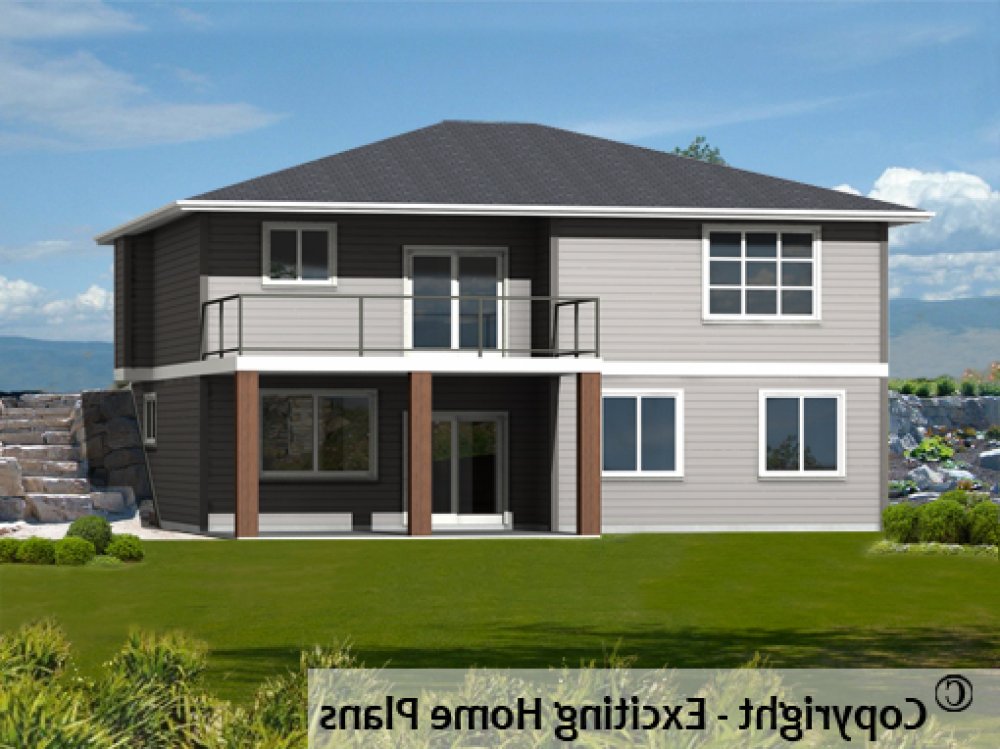 House Plan E1741-10 Rear 3D View of House REVERSE