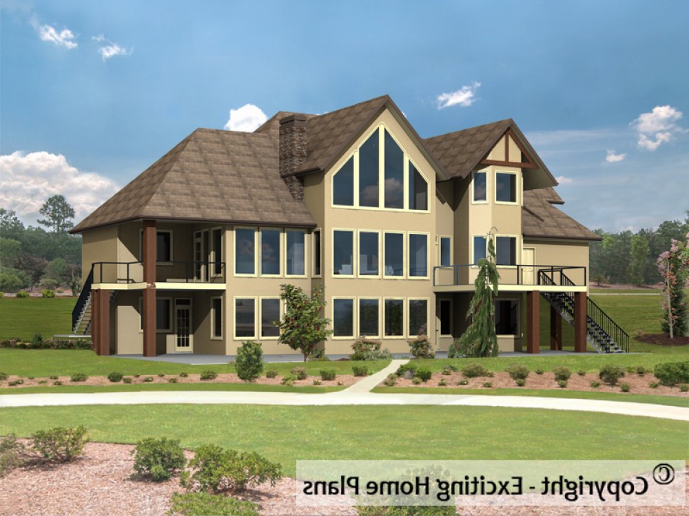 House Plan E1073-11 Rear 3D View REVERSE