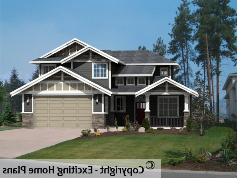 House Plan E1483-10 Front 3D View REVERSE