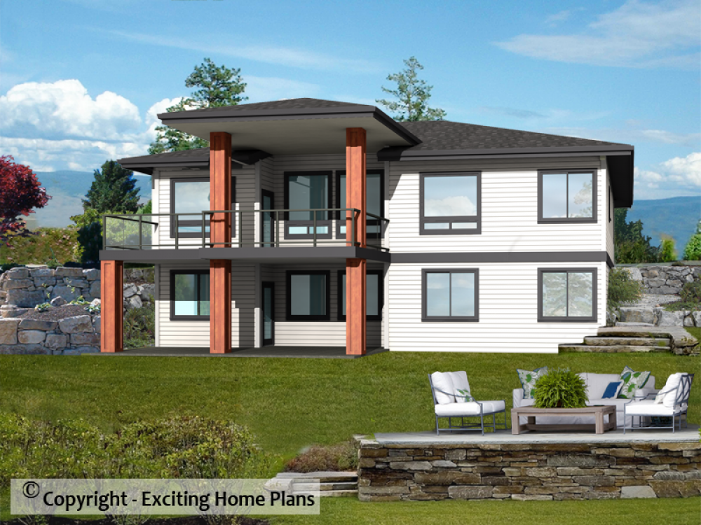 House Plan E1100-10M Rear 3D View