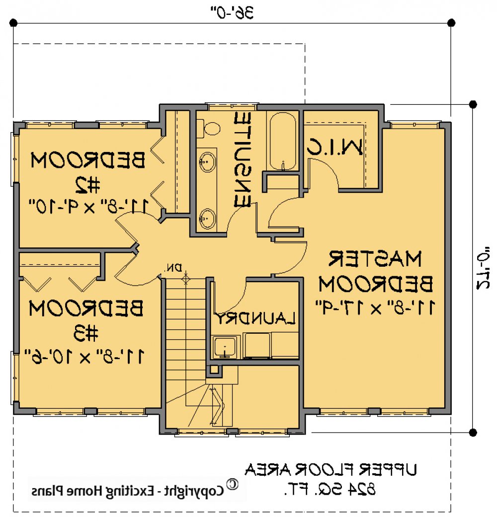 House Plan E1156-10 Upper Floor Plan REVERSE